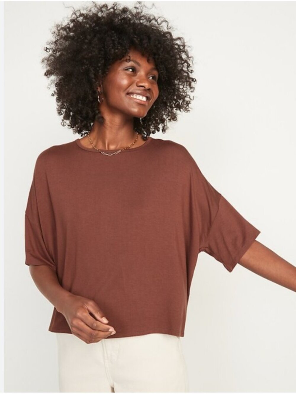 Worn Once! Old Navy Short-Sleeve Luxe Oversized Crop T-Shirt, Rootbeer, Size M